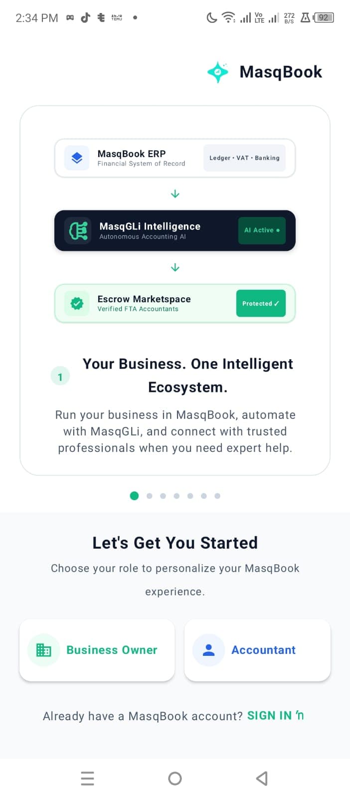 MasqBook — Onboarding & Login